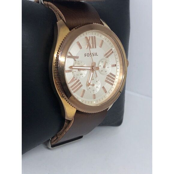 Fossil AM4620 Women's Brown Leather Analog Beige Dial Quartz Wrist Watch HO246 - Picture 3 of 9